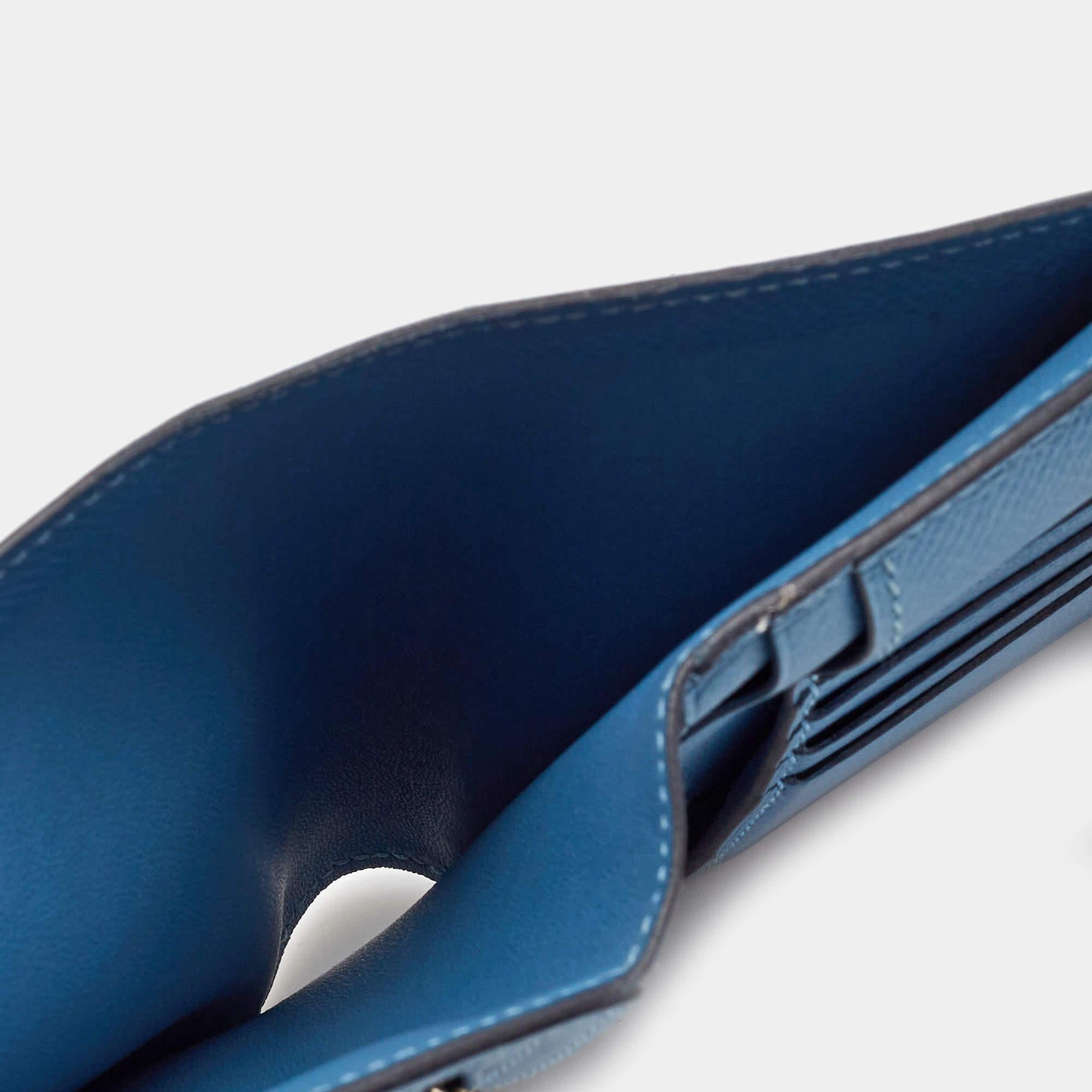 Blue Hermes Azur Epsom Leather Bearn Compact Wallet