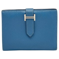 Hermès - Portefeuille compact en cuir Azur Epsom Bearn