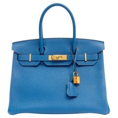 Hermès Azure Blue Togo 30 cm Birkin with Gold Hardware