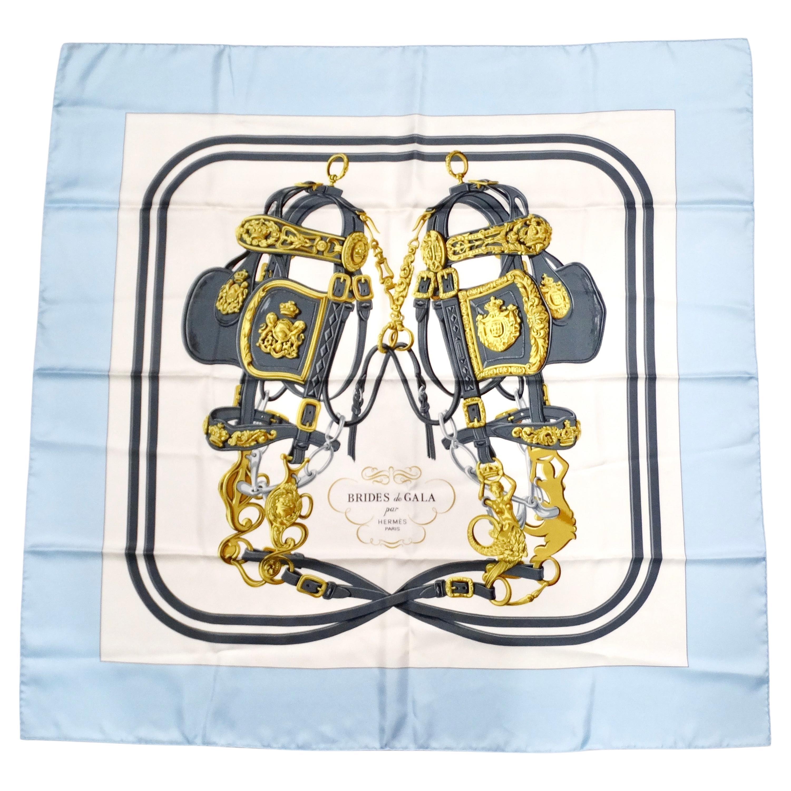 Hermes Baby Blue "Brides de Gala" Print Silk Scarf For Sale
