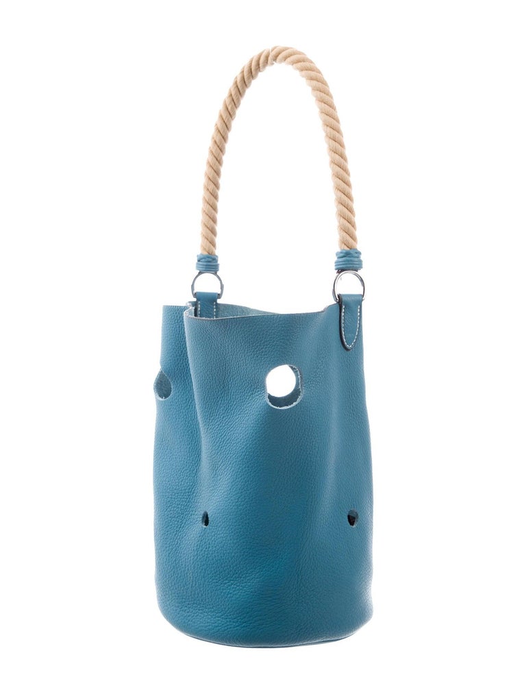 Hermes Baby Blue Leather CutOut Rope Carryall Top Handle Satchel Bucket
