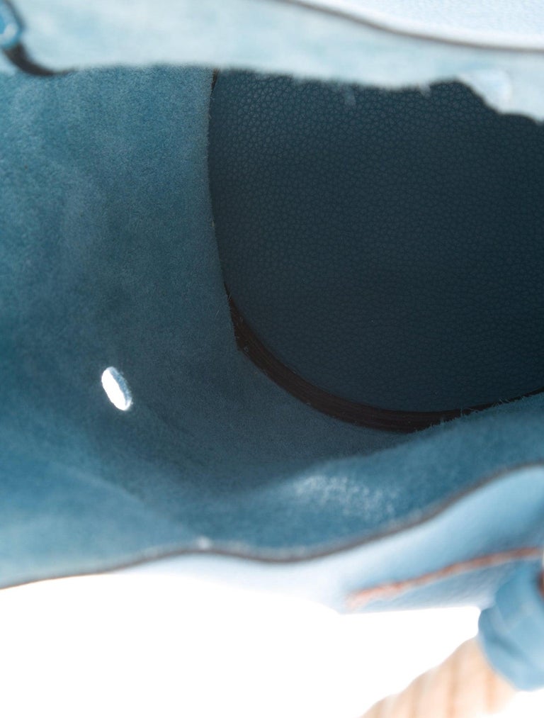 Hermes Baby Blue Leather CutOut Rope Carryall Top Handle Satchel Bucket