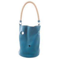 Hermes Baby Blue Leather CutOut Rope Carryall Top Handle Satchel Bucket Tote Bag