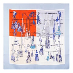 Hermes baby blue PASSEMENTERIE QUADRI 90 silk twill Scarf