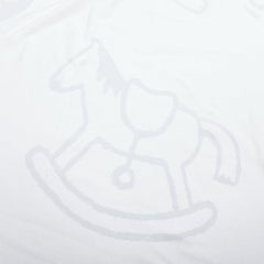 HERMES Baby light blue cotton baby horse print white trim blanket 115cm