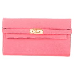 Hermes Baby Pink Leather Gold Envelope Evening Clutch Wallet