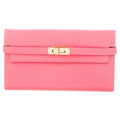 Hermes Baby Pink Leather Gold Envelope Evening Clutch Wallet 