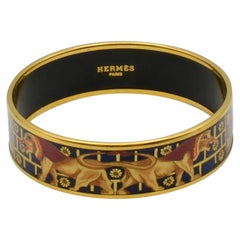 Hermes 'Babylon Egyptian Lions' Enamel Wide Gold Bangle