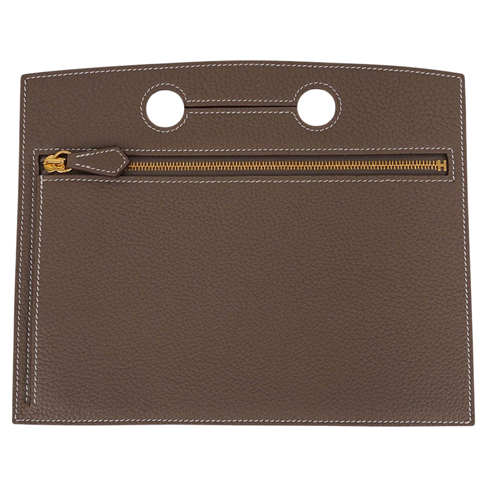 Hermes Backpocket Pouch 25 Detachable Etoupe Gold Hardware Togo Leather For Sale