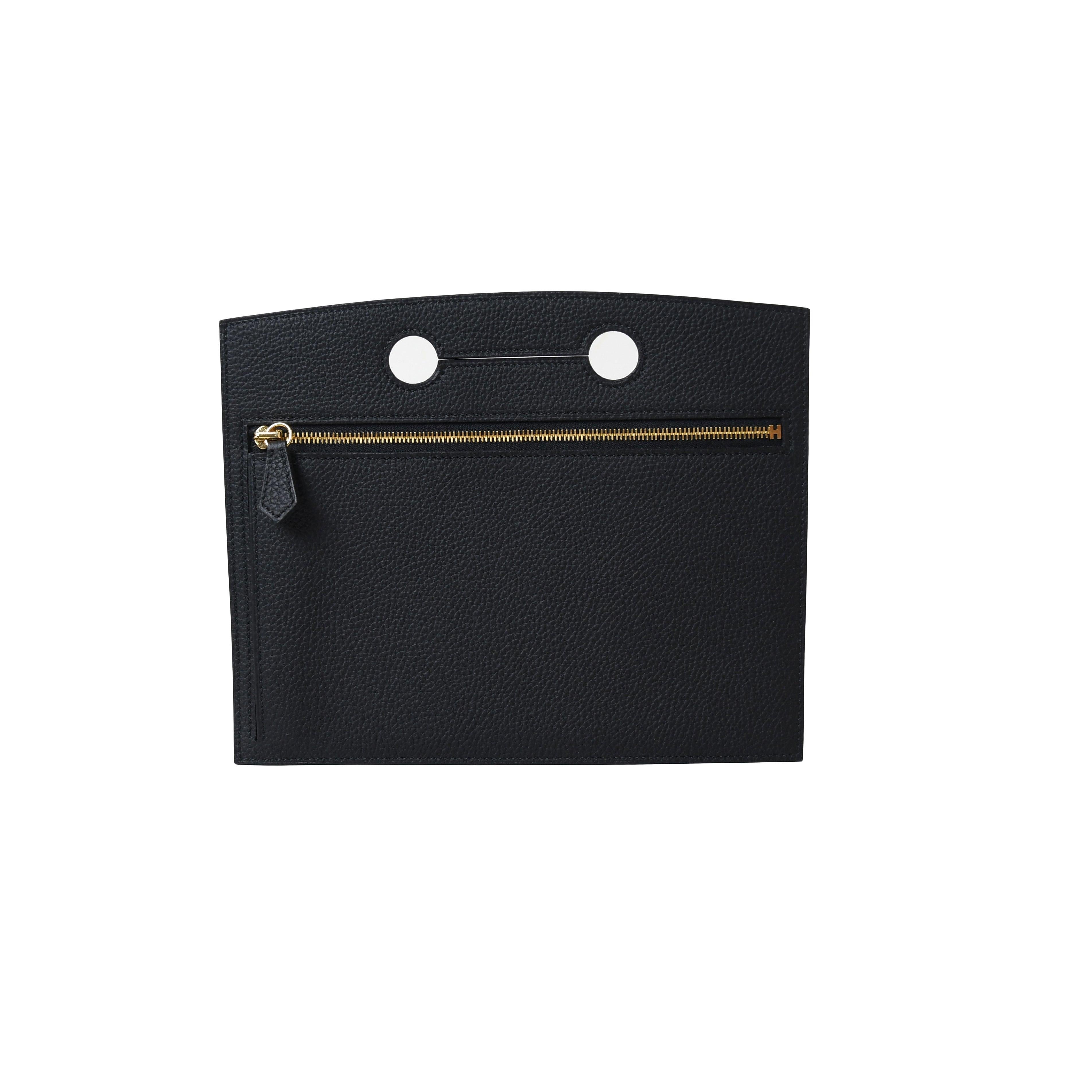 Hermes Backpocket Pouch 25 Gold Noir In New Condition For Sale In Flushing, NY