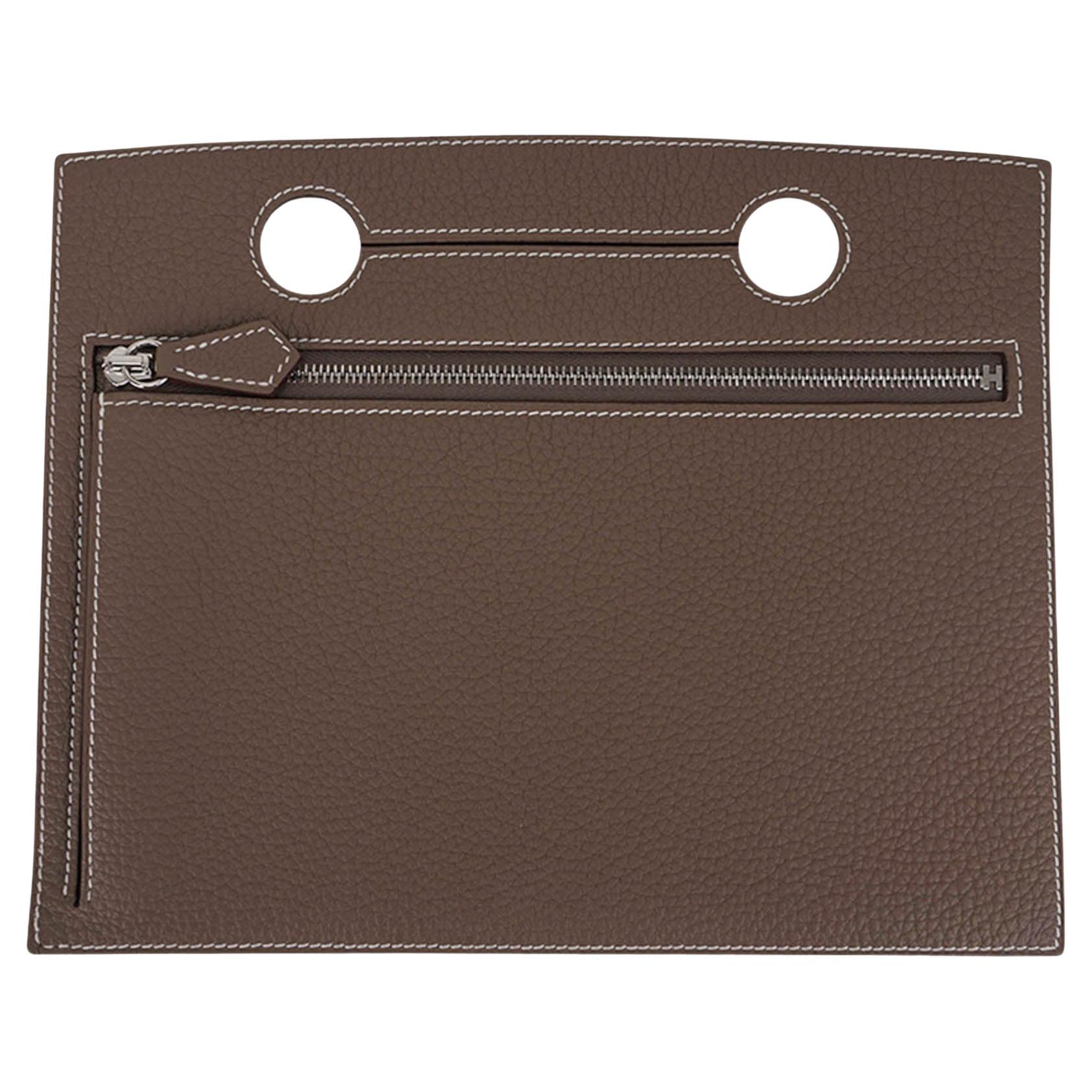 Hermes Backpocket Pouch 30 Detachable Etoupe Palladium Hardware Togo Leather For Sale