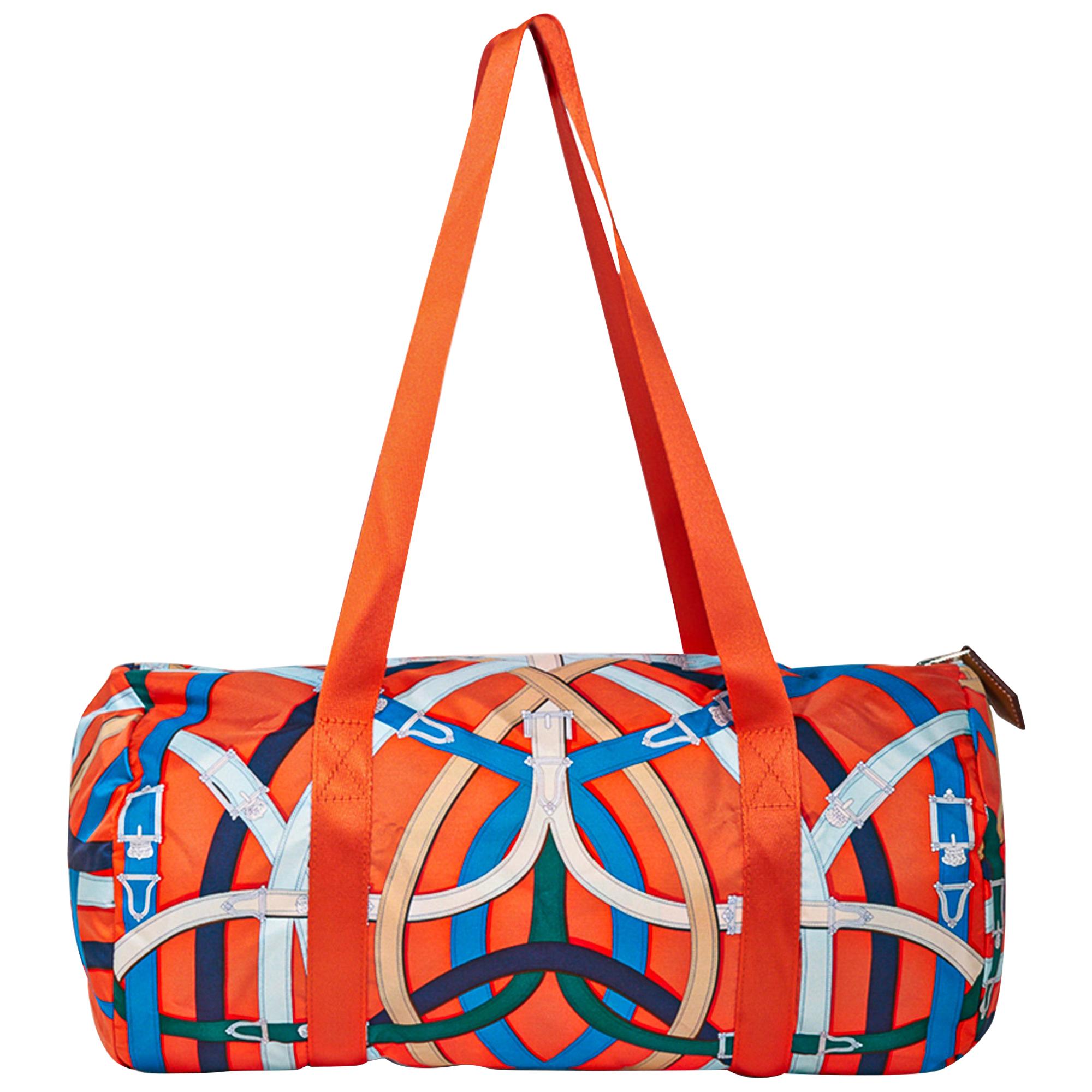 Hermes Airsilk Duffle Bag Cavalcadour 38 Orange Seide Limited Edition Neu