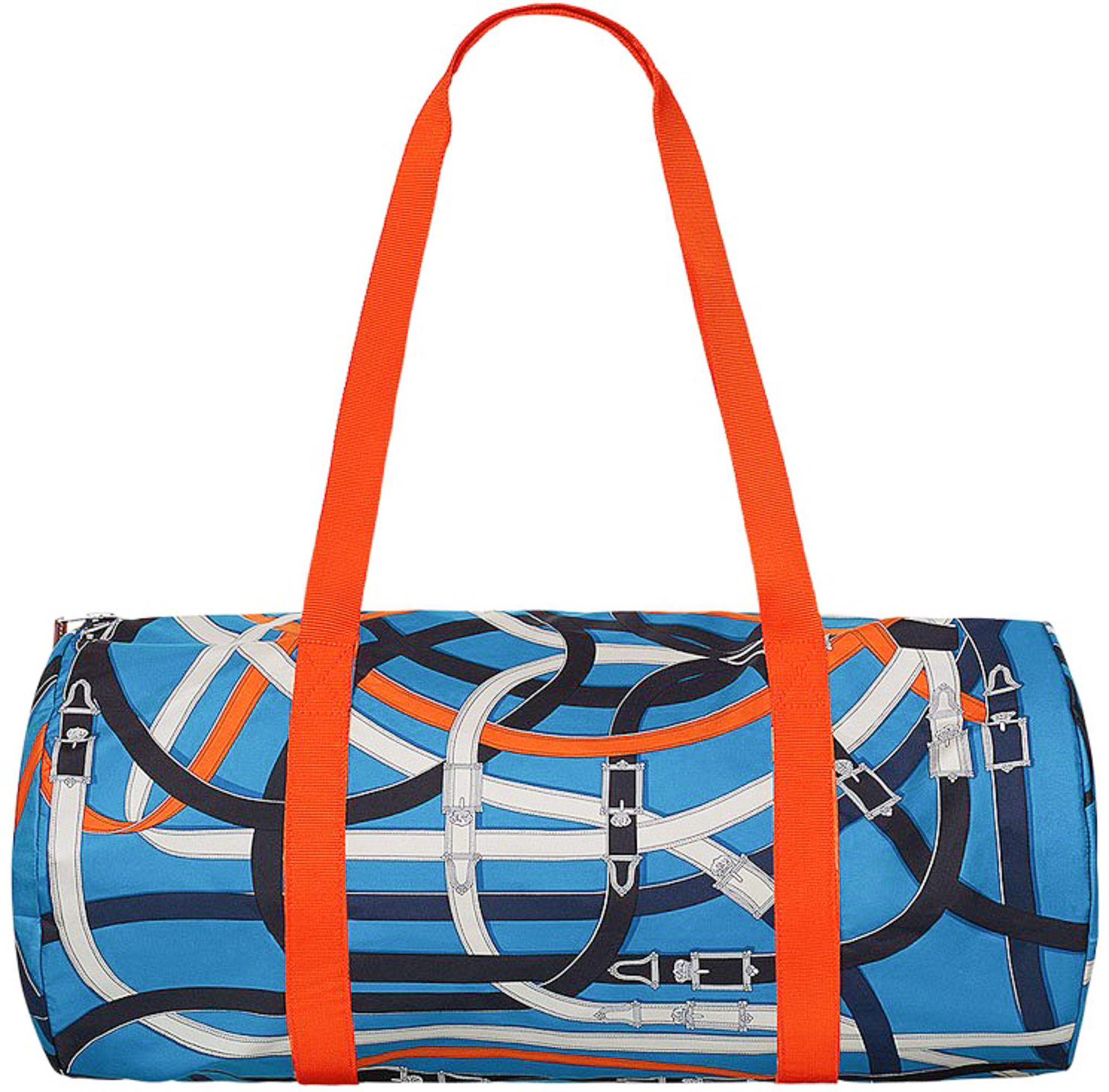 Sac Hermès Airsilk Duffle Bag Cavalcadour 50 Soie Bleue Édition Limitée Nouveau Neuf - En vente à Miami, FL