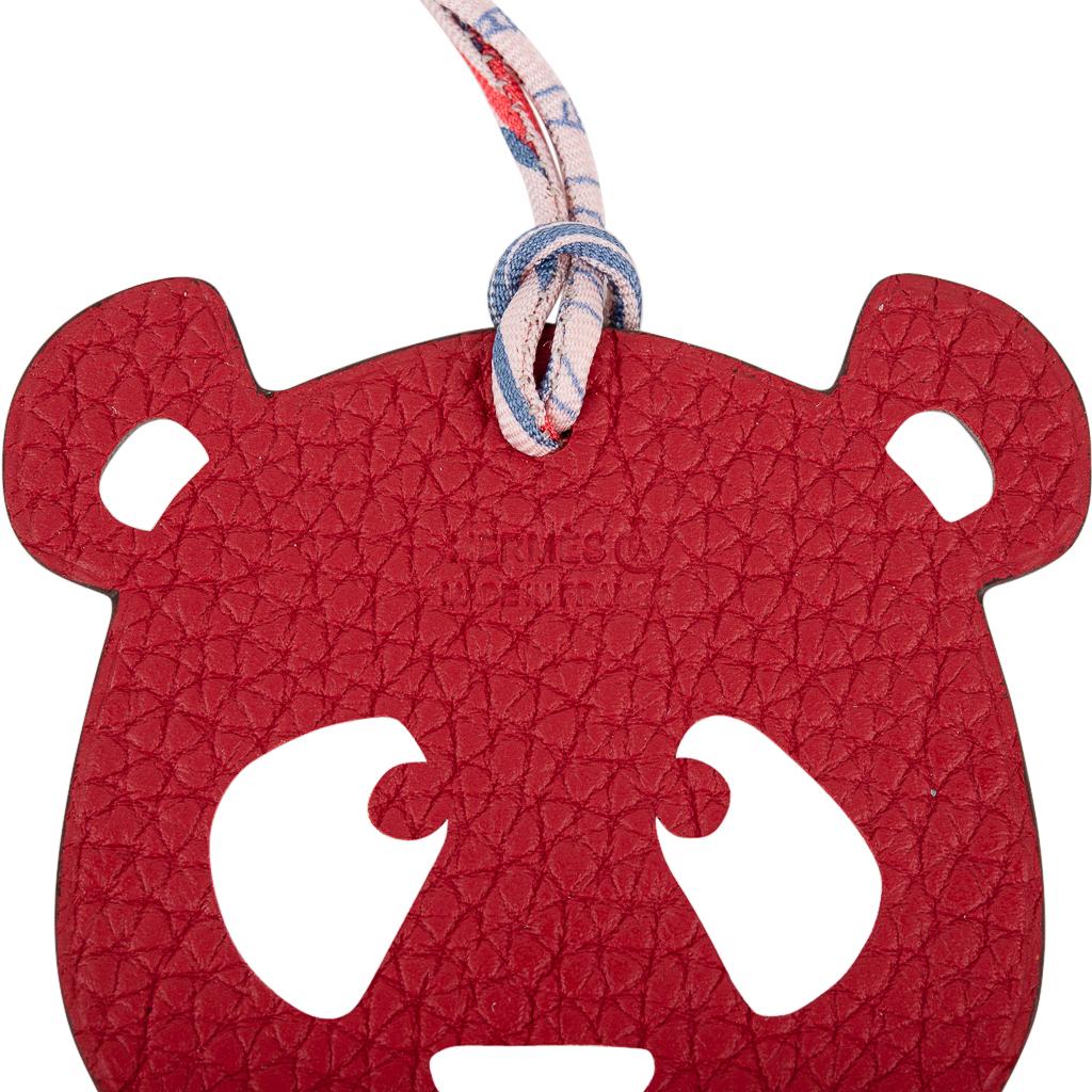 Red Hermes Bag Charm Bi-Color Panda Grey / Rouge H New w/Box