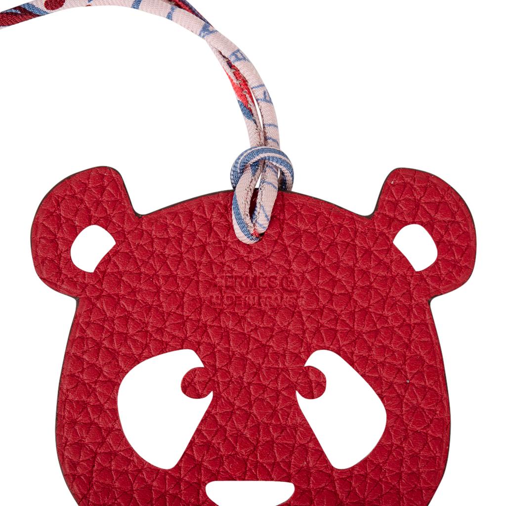 Women's or Men's Hermes Bag Charm Bi-Color Panda Grey / Rouge H New w/Box