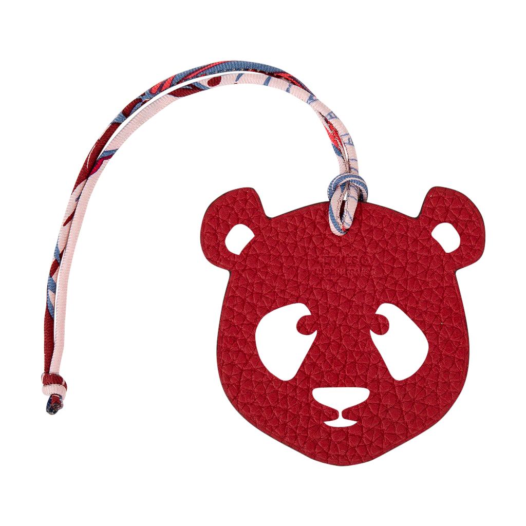 Hermes Bag Charm Bi-Color Panda Grey / Rouge H New w/Box