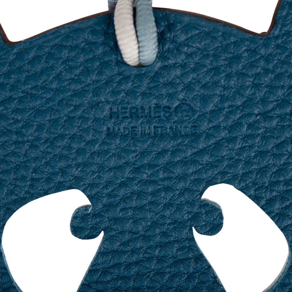 Women's or Men's Hermes Bag Charm Bi-Color Panda White and Blue New w/Box