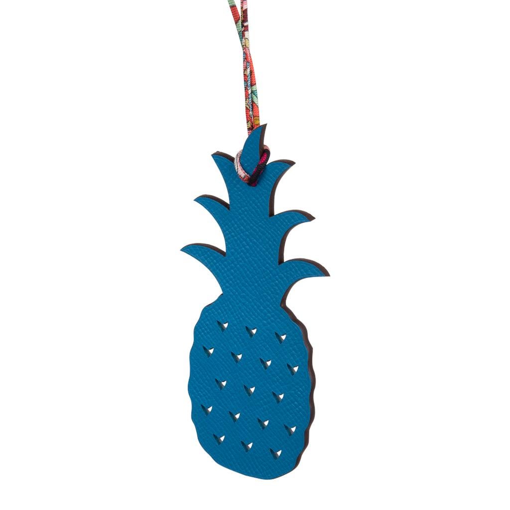 Hermes Bag Charm Bi-Color Pineapple Rose Eglantine / Blue New w/ Box 2