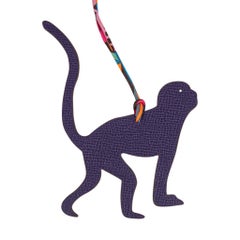 Hermes Bag Charm Monkey Bi-Color Blue / Raisin Purple New w/ Box
