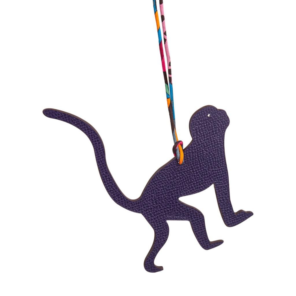 Hermes Bag Charm Monkey Bi-Color Blue / Raisin Purple New w/ Box 1