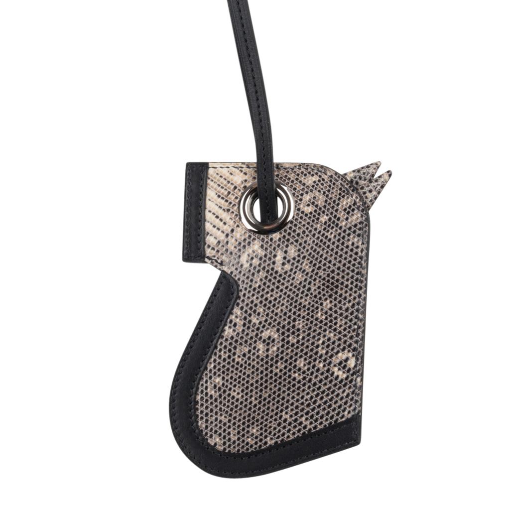 Black Hermes Bag Charm Ombre Lizard Camail Key Ring  For Sale