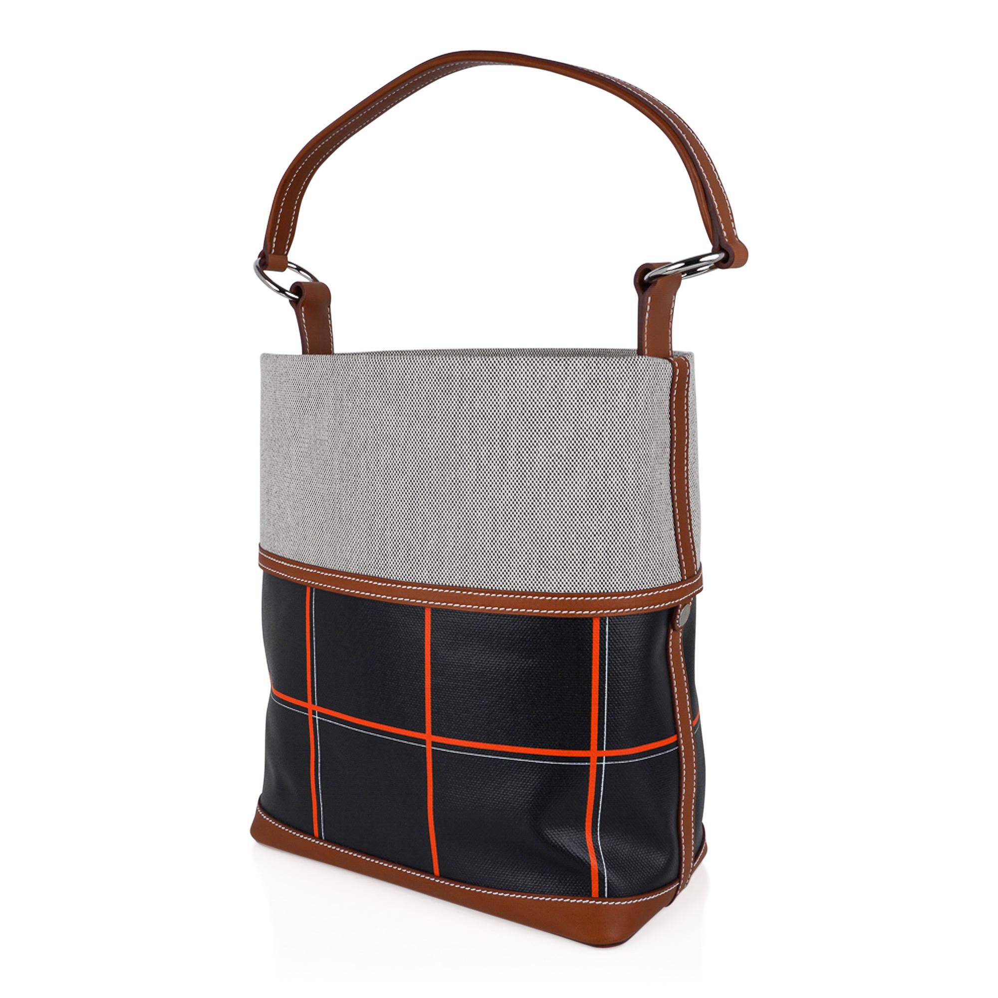 Black Hermes Bag Col Roule Noir Toile Berline / Barenia Leather Tote New