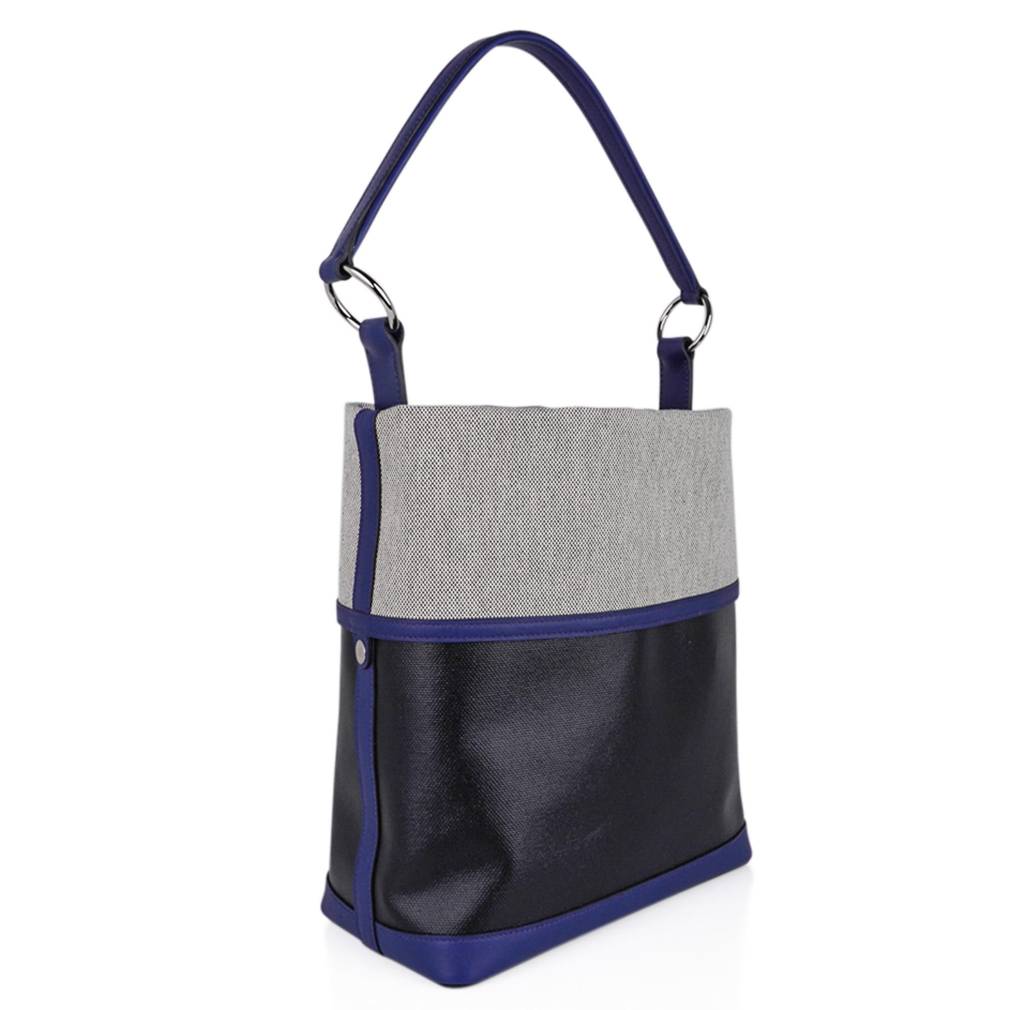Nero Hermes Borsa Col Roule Noir Toile Berline / Bleu Saphir/ Toile Tote Nuovo