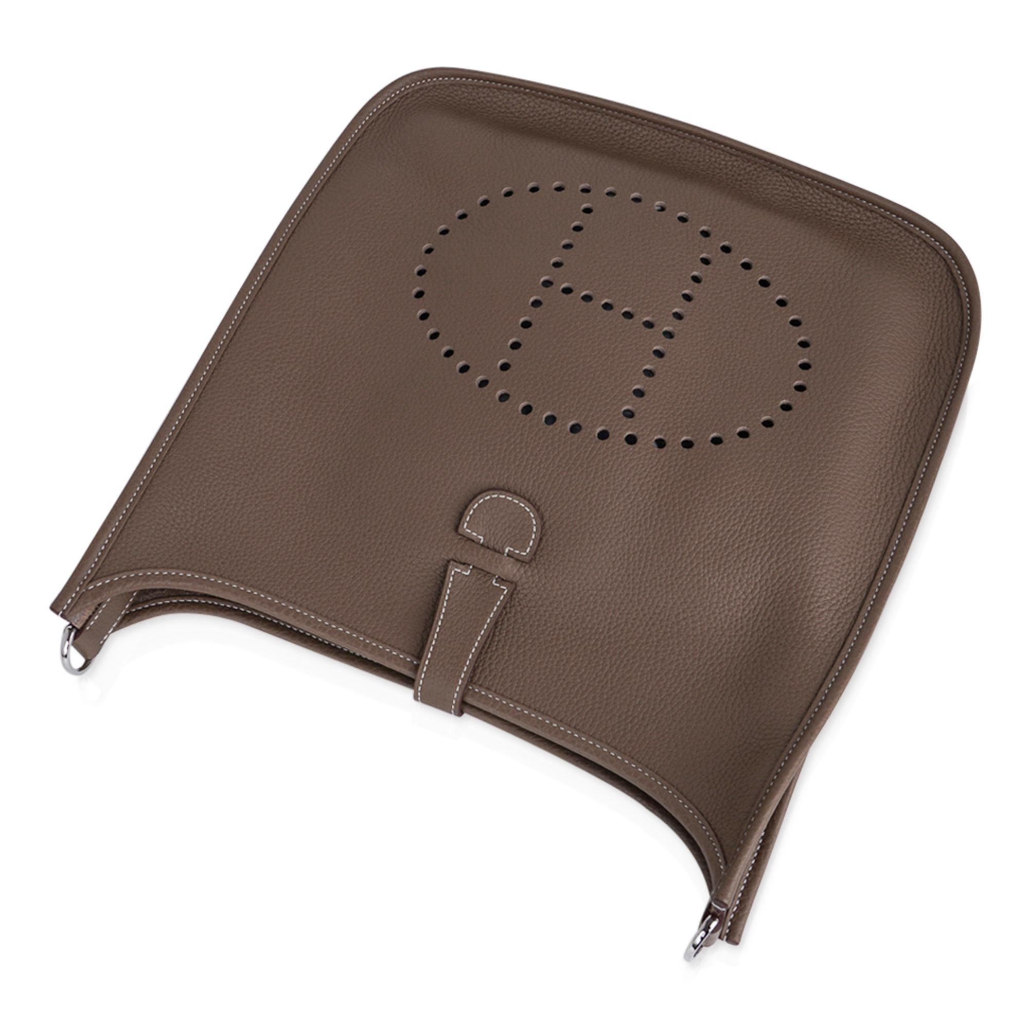 Brown Hermes Bag Evelyne GM Etoupe Clemence Palladium Hardware