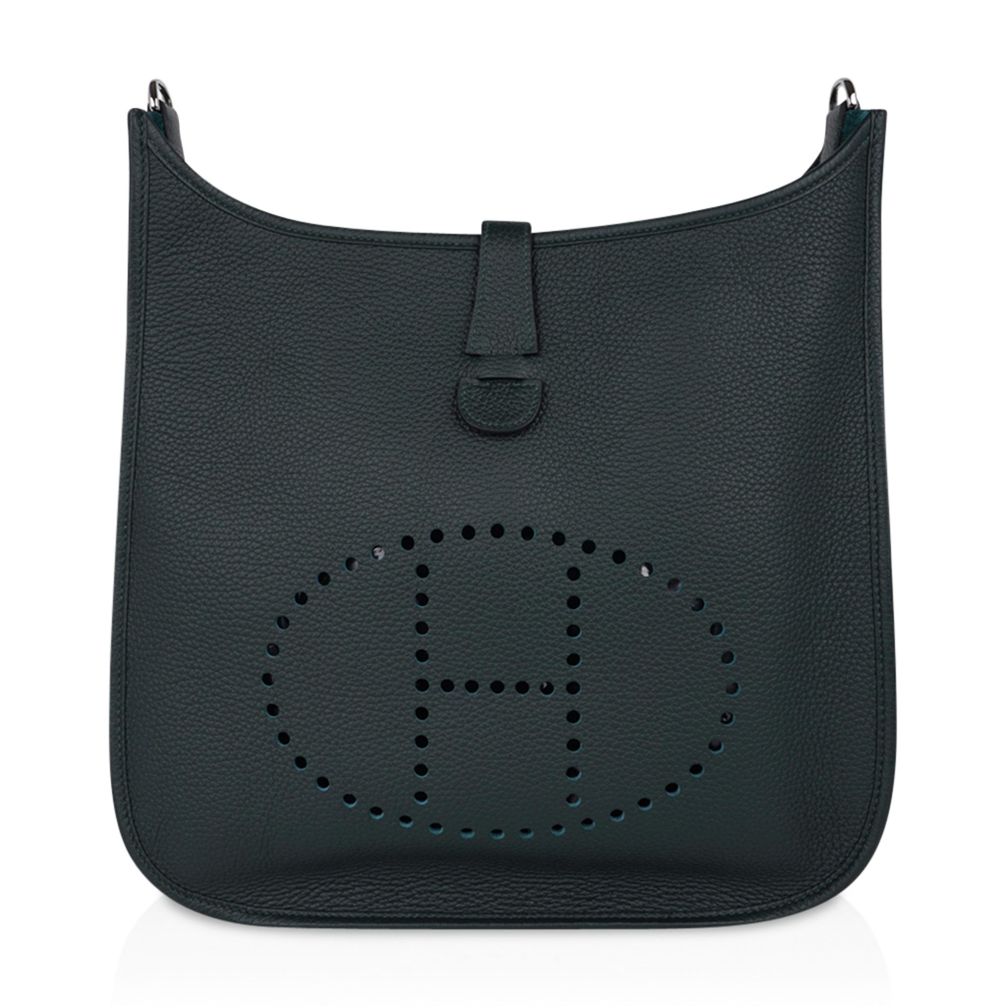 Black Hermes Bag Evelyne GM Vert Fonce Clemence Palladium Hardware New w/ Box