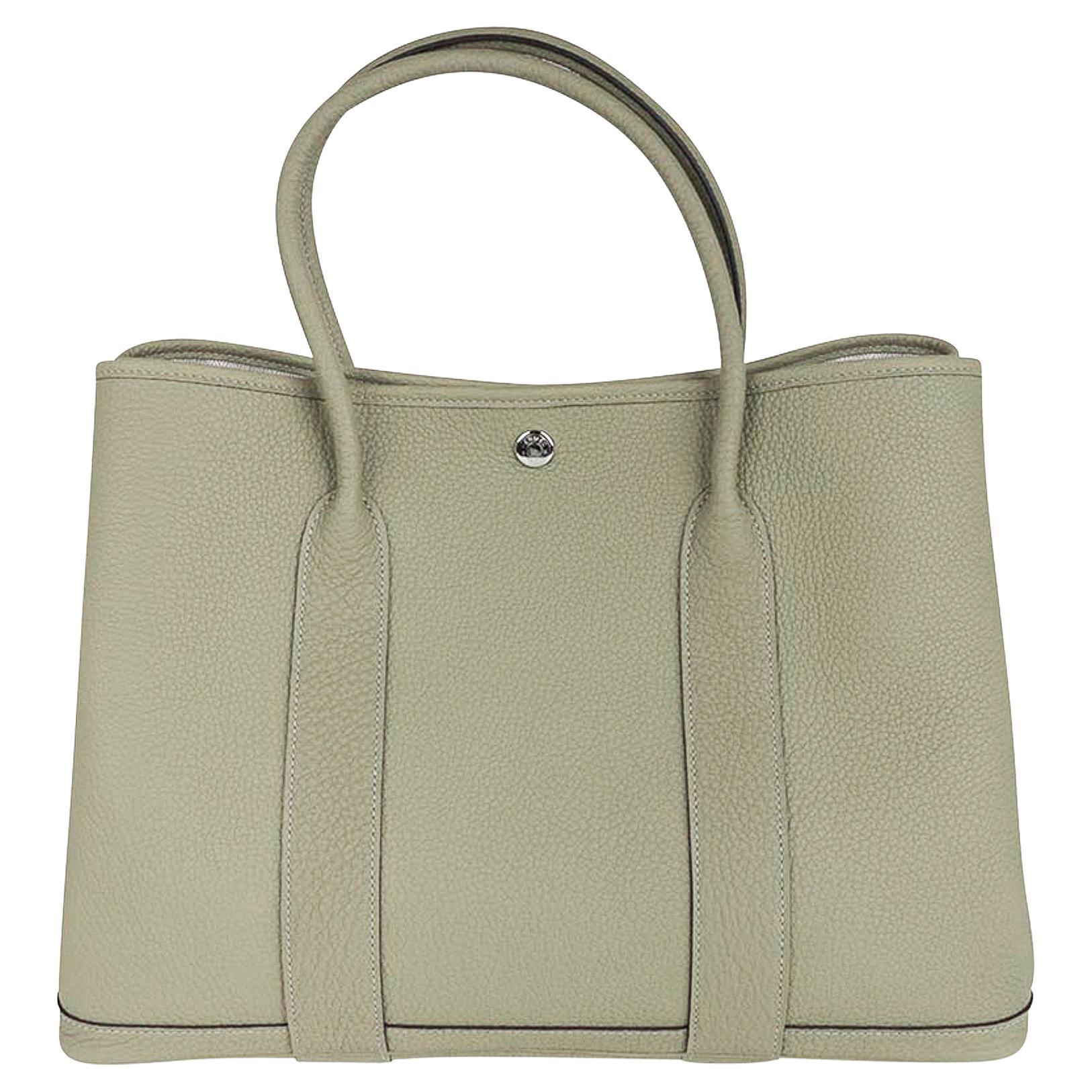 Hermes Bag Garden Party 36 Bag Sage / Negonda Leather Palladium New w/Box For Sale