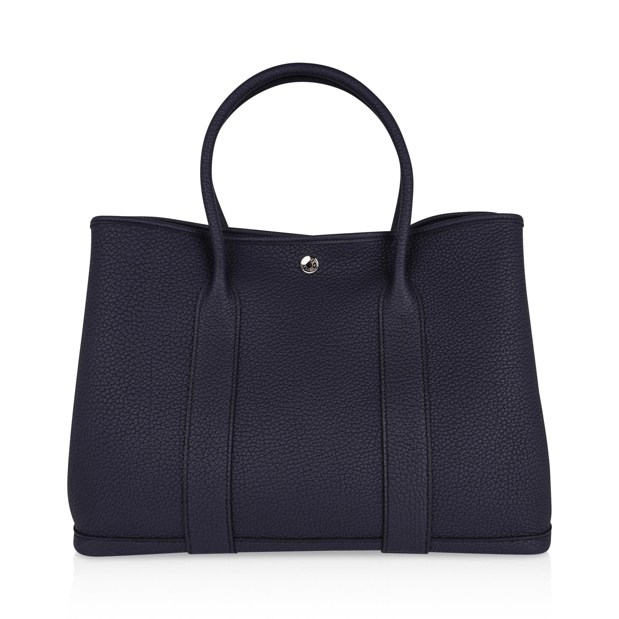 Black Hermes Bag Garden Party 36 Bag Bleu Indigo Negonda Leather Palladium New w/Box