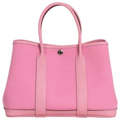 Hermes Tasche Garden Party 30 Tasche 5P Rosa Toile und Negonda Leder Palladium