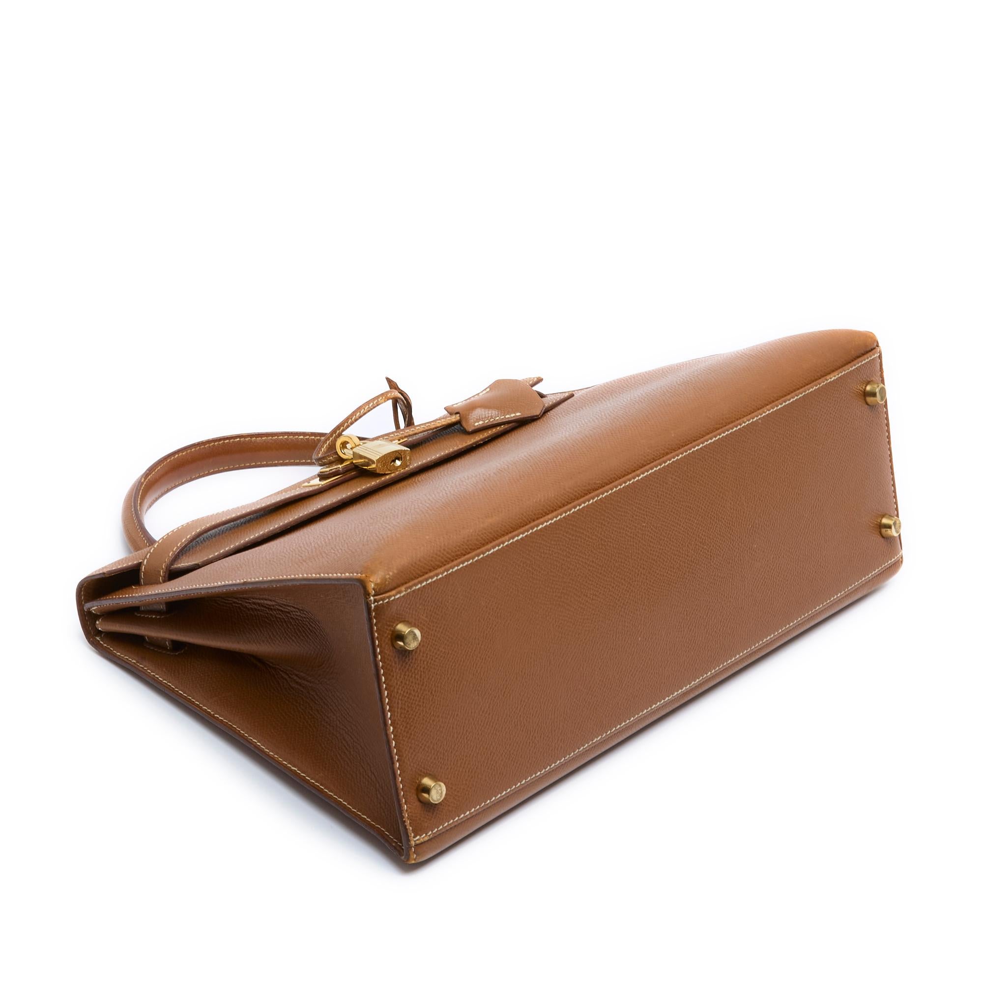 Hermes Tasche Kelly 32 Sellier Leder Gold HDW Gold 1997 mit Riemen 5