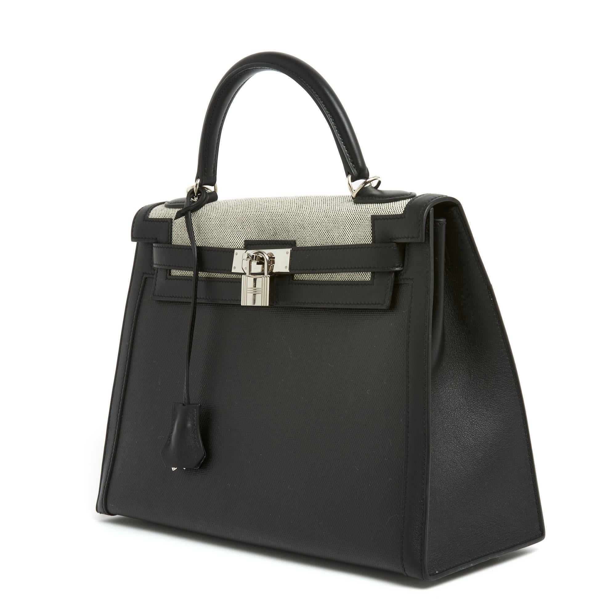 Hermes Bag Kelly II sellier 32 Black Leather Canvas New in box In New Condition For Sale In PARIS, FR
