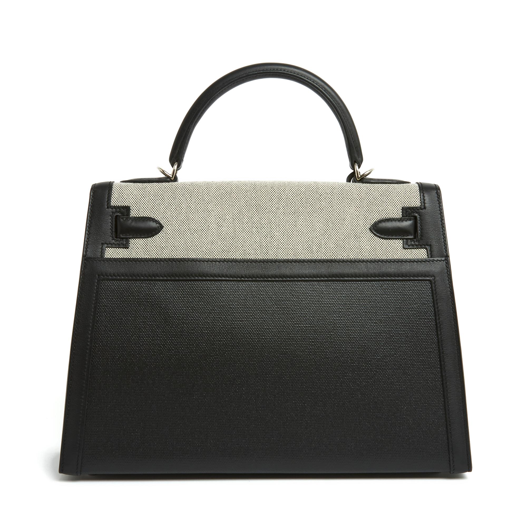 Hermes Bag Kelly II sellier 32 Black Leather Canvas New in box For Sale 1
