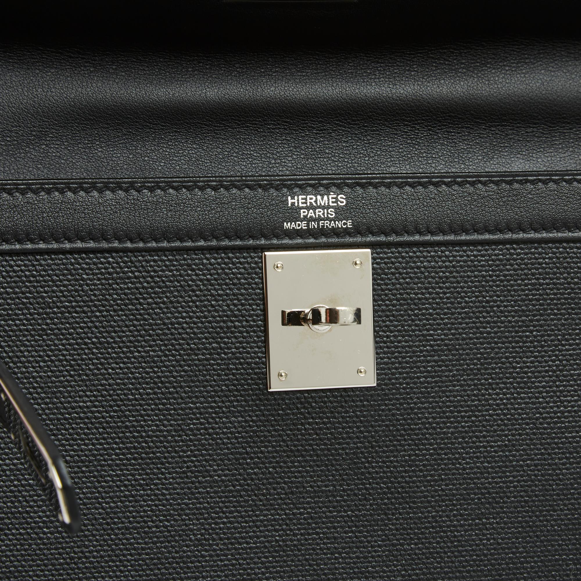 Hermes Bag Kelly II sellier 32 Black Leather Canvas New in box For Sale 2