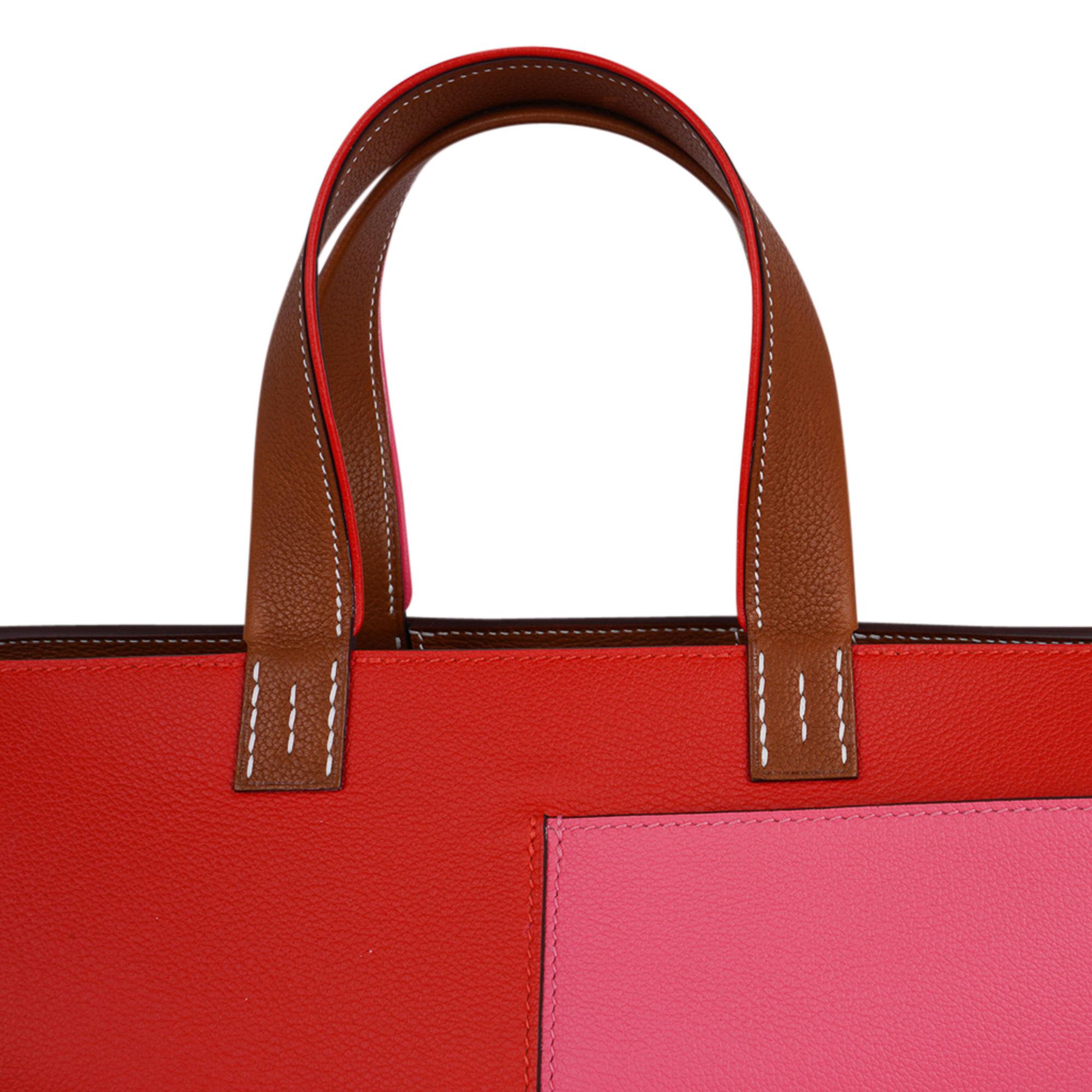 Hermes Bag Necto 34 Evercolor Rose Azalee / Capucine Fauve Palladium Tote New 5
