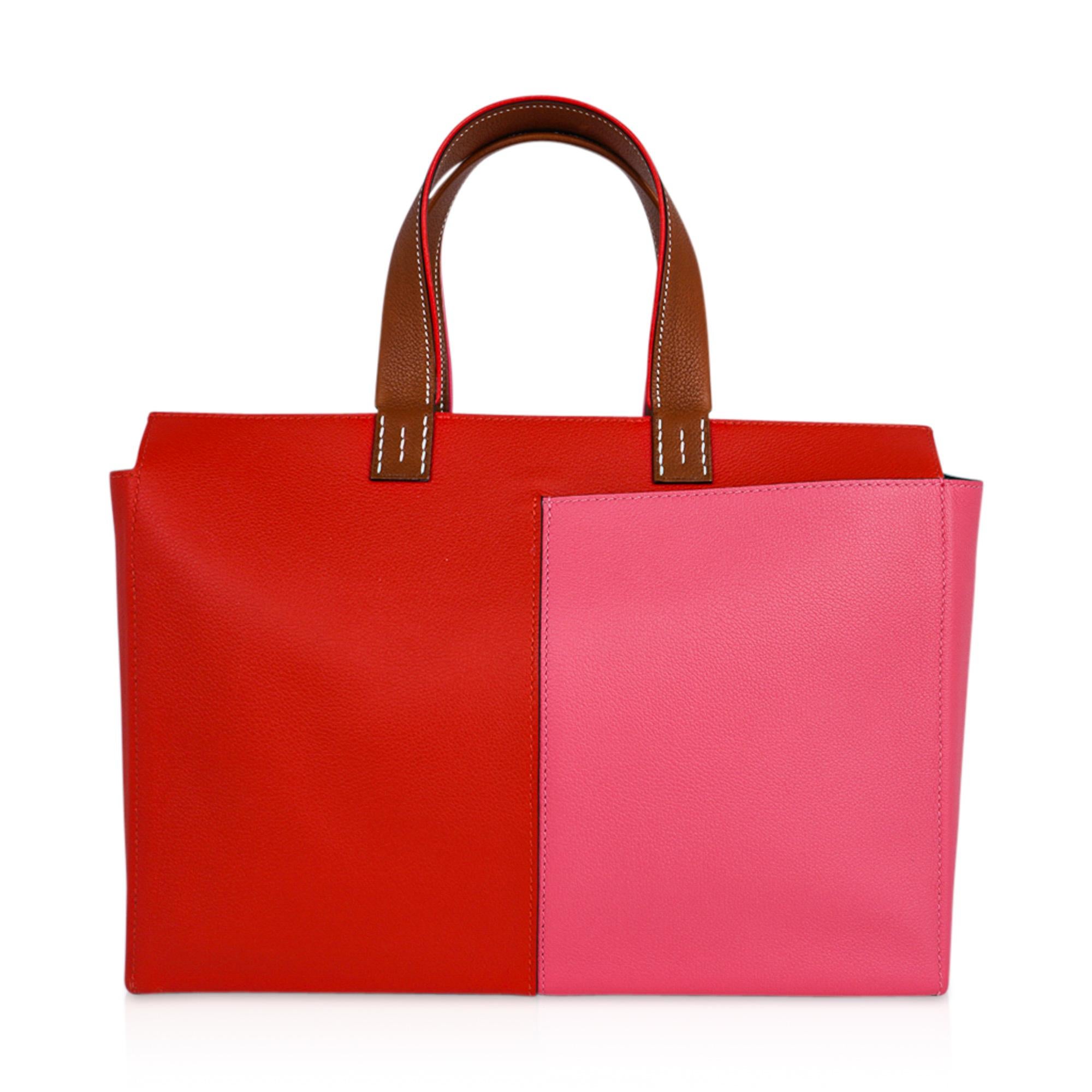 Hermes Bag Necto 34 Evercolor Rose Azalee / Capucine Fauve Palladium Tote New 5