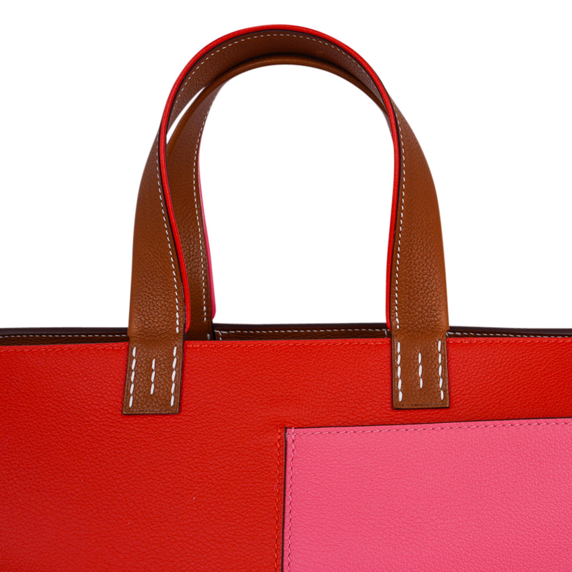 Women's Hermes Bag Necto 34 Evercolor Rose Azalee / Capucine Fauve Palladium Tote New
