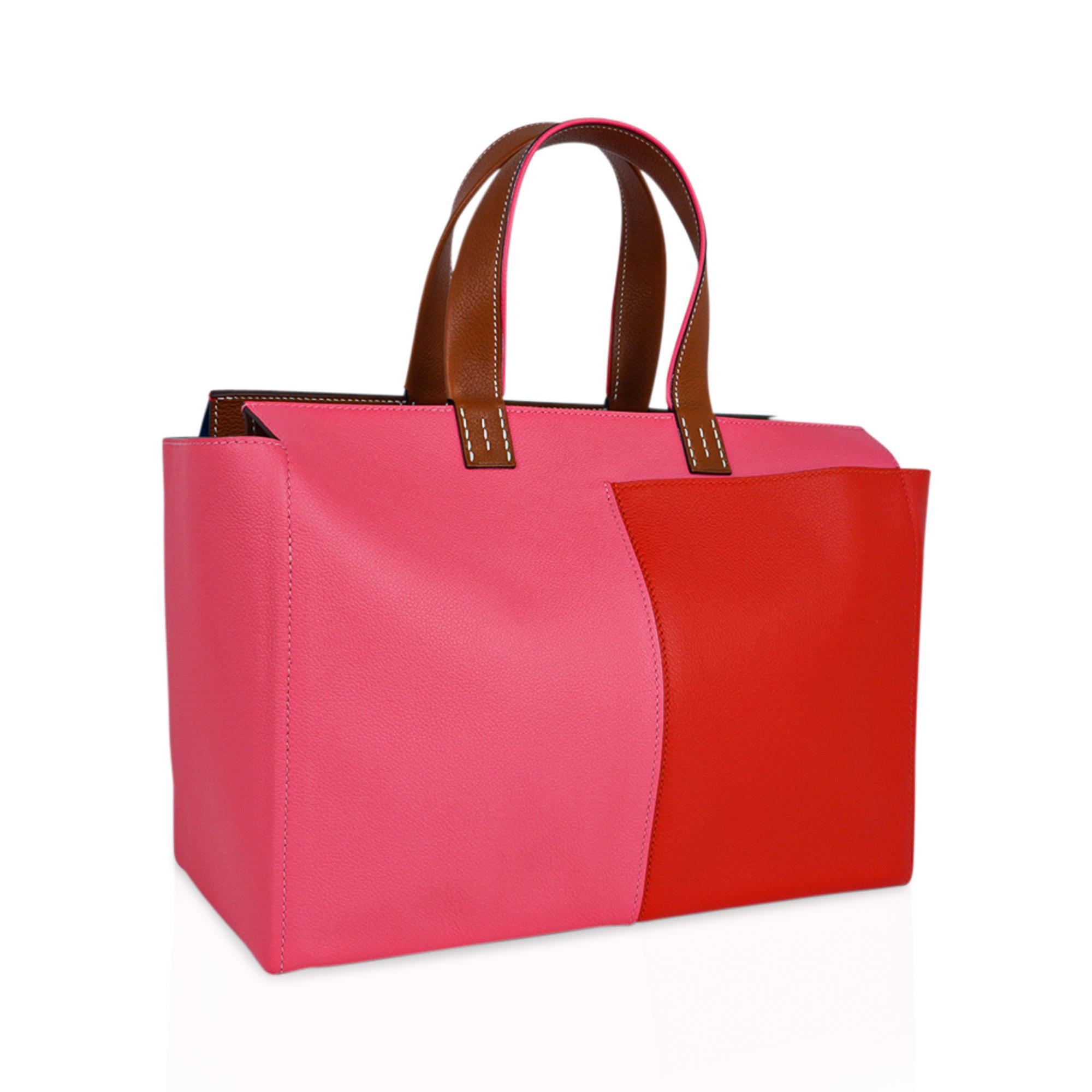 Hermes Bag Necto 34 Evercolor Rose Azalee / Capucine Fauve Palladium Tote New 1