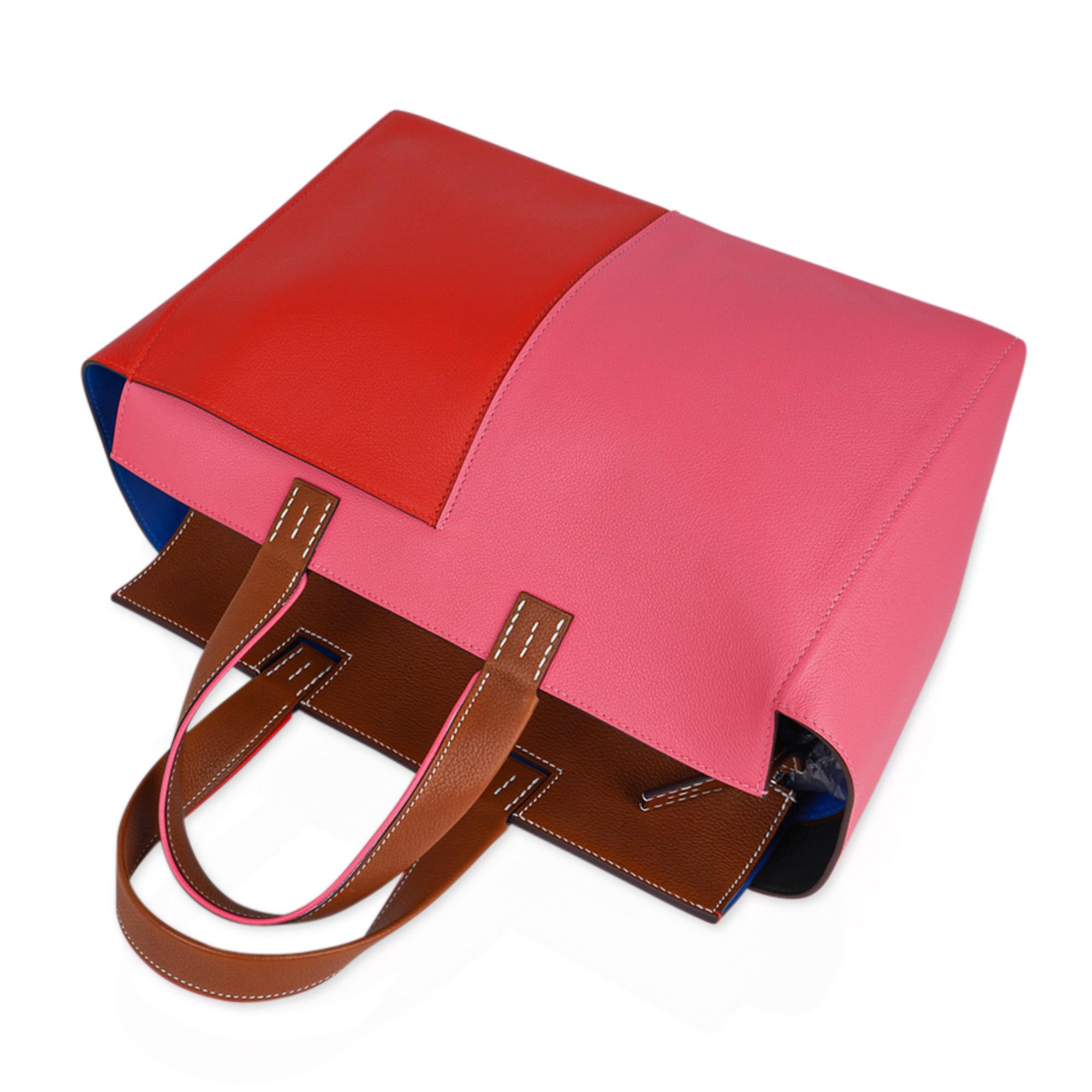 Hermes Bag Necto 34 Evercolor Rose Azalee / Capucine Fauve Palladium Tote New 2