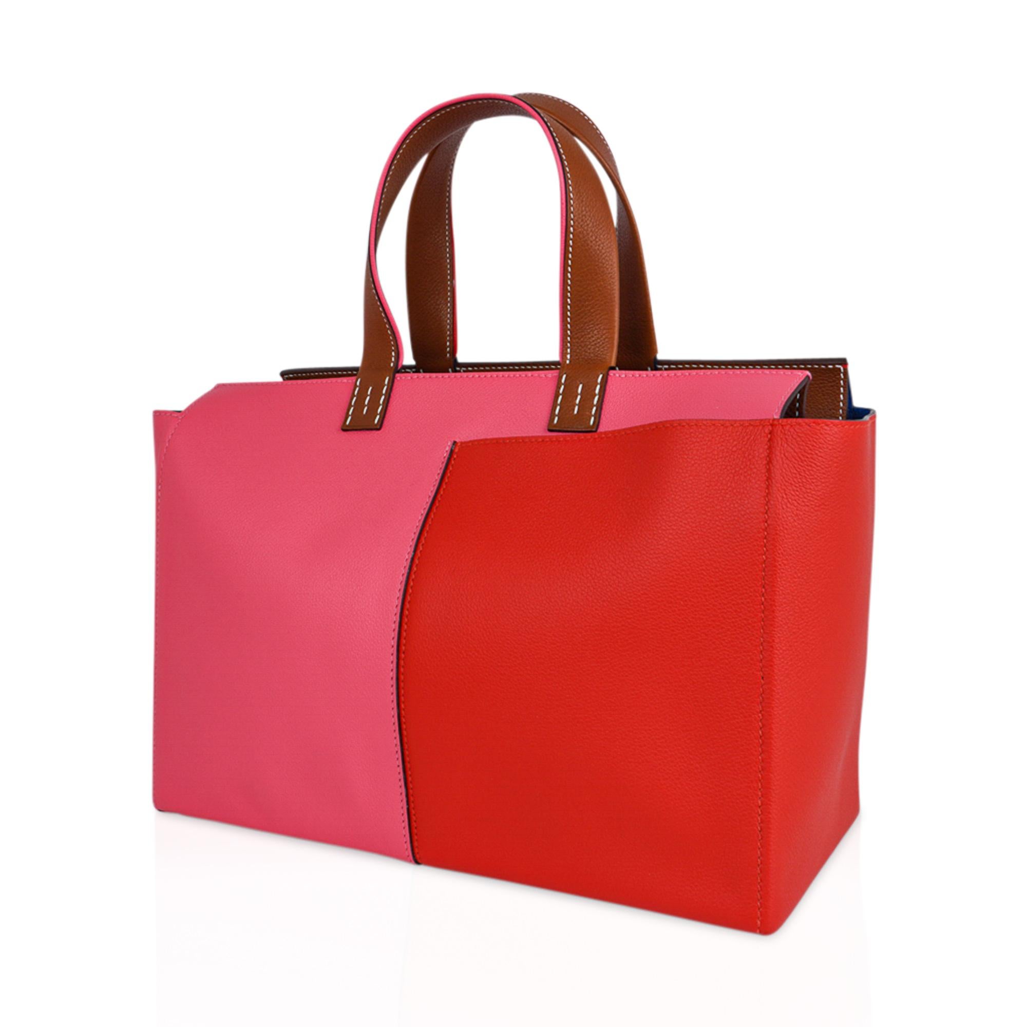 Hermes Bag Necto 34 Evercolor Rose Azalee / Capucine Fauve Palladium Tote New 3