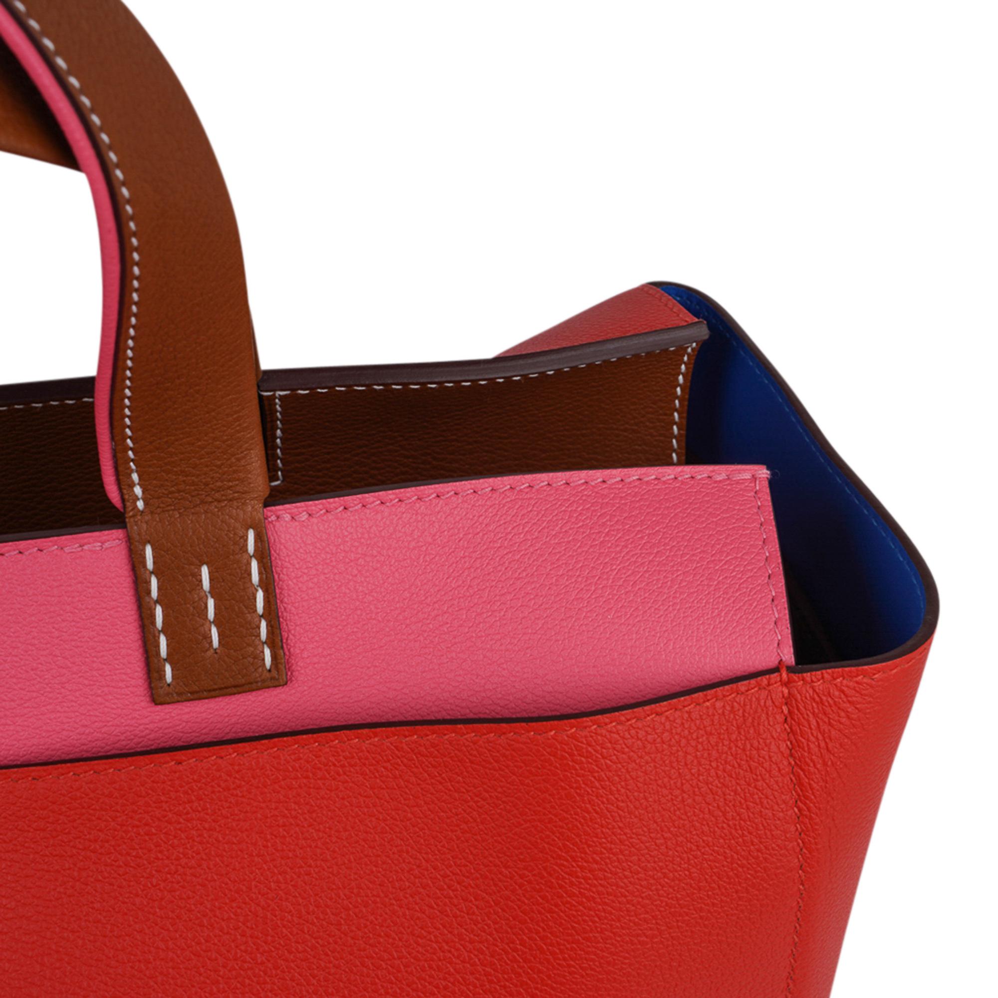Hermes Bag Necto 34 Evercolor Rose Azalee / Capucine Fauve Palladium Tote New 4
