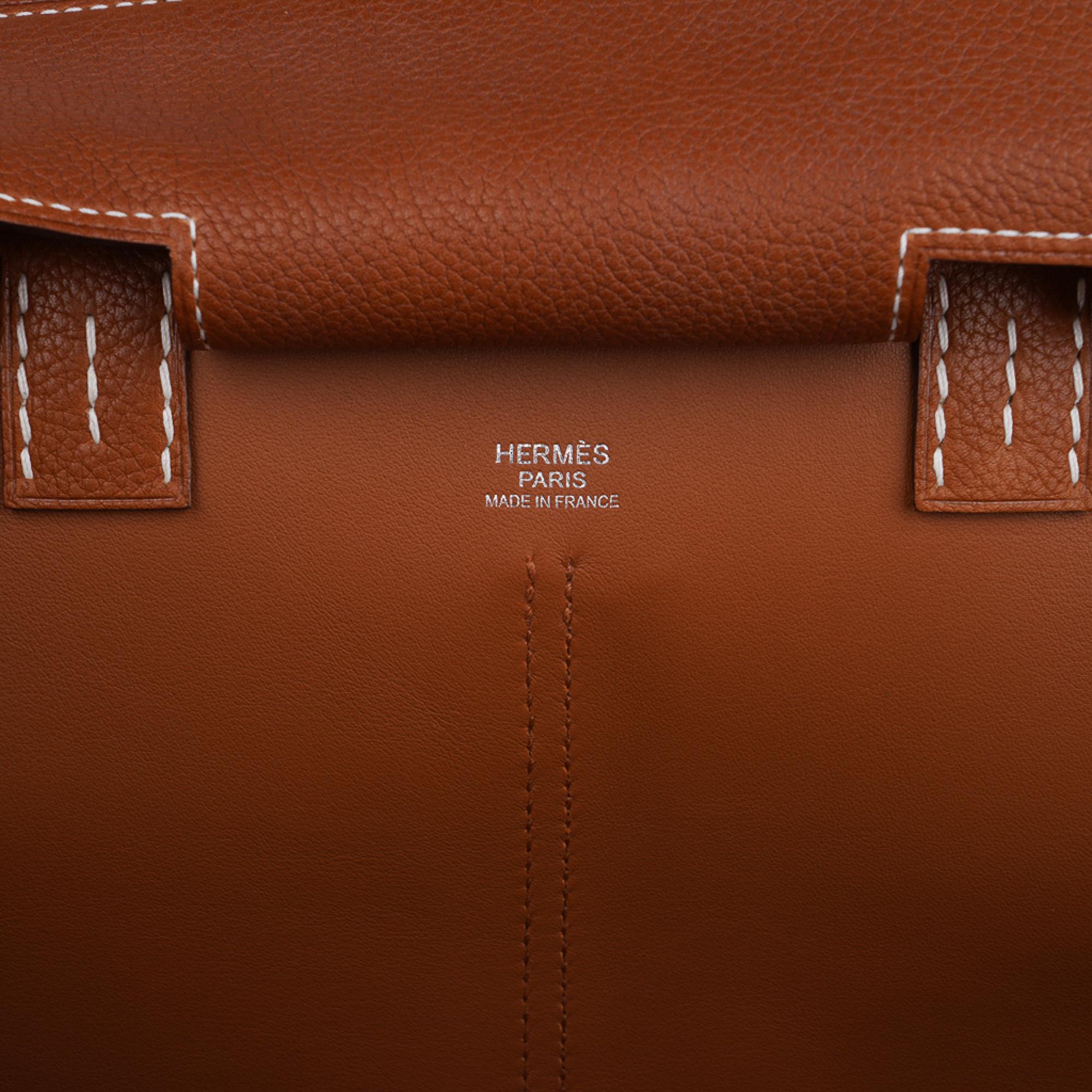 Hermes Bag Necto 34 Evercolor Toffee /  Jaune Ambre Palladium Tote New 6