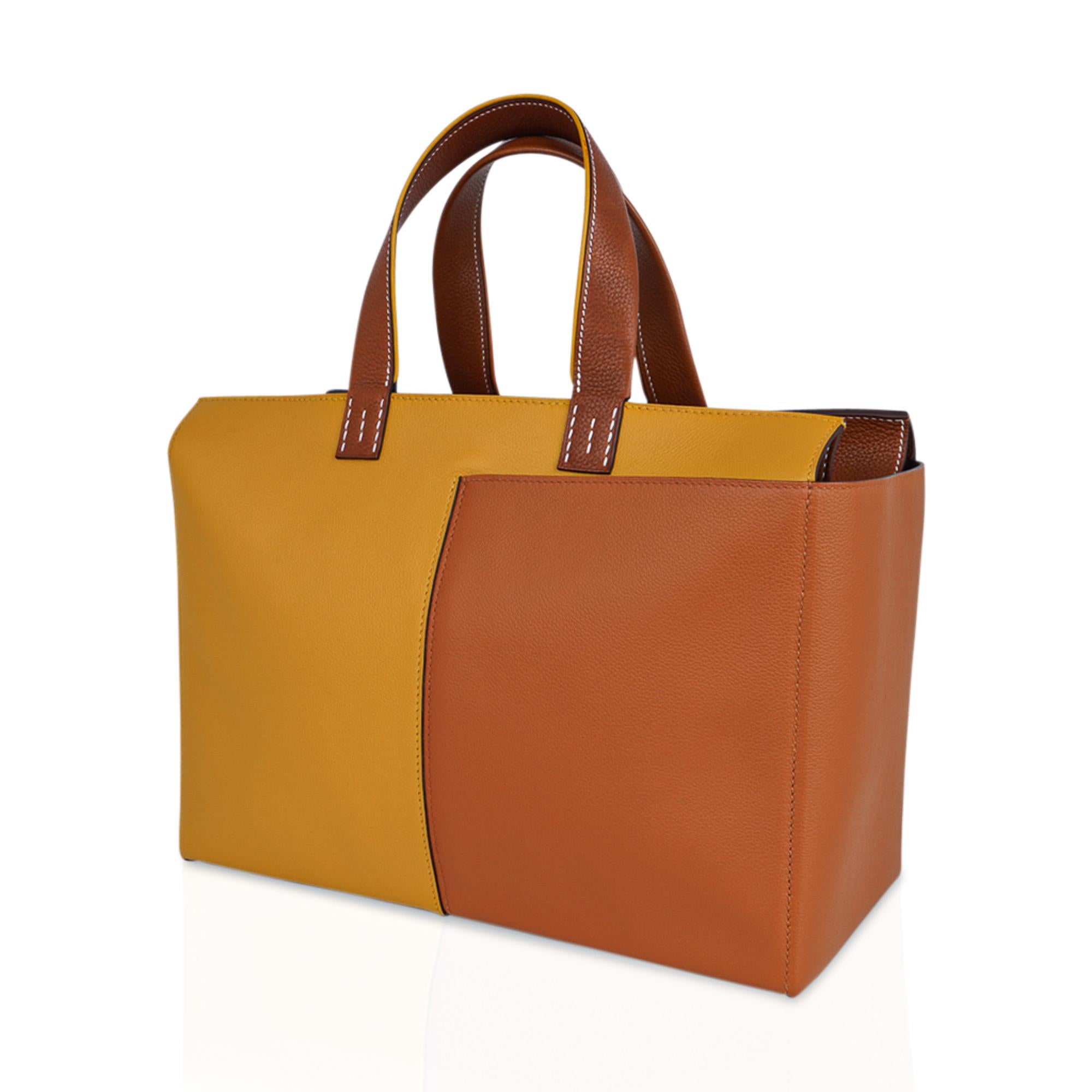 Hermes Bag Necto 34 Evercolor Toffee /  Jaune Ambre Palladium Tote New 1