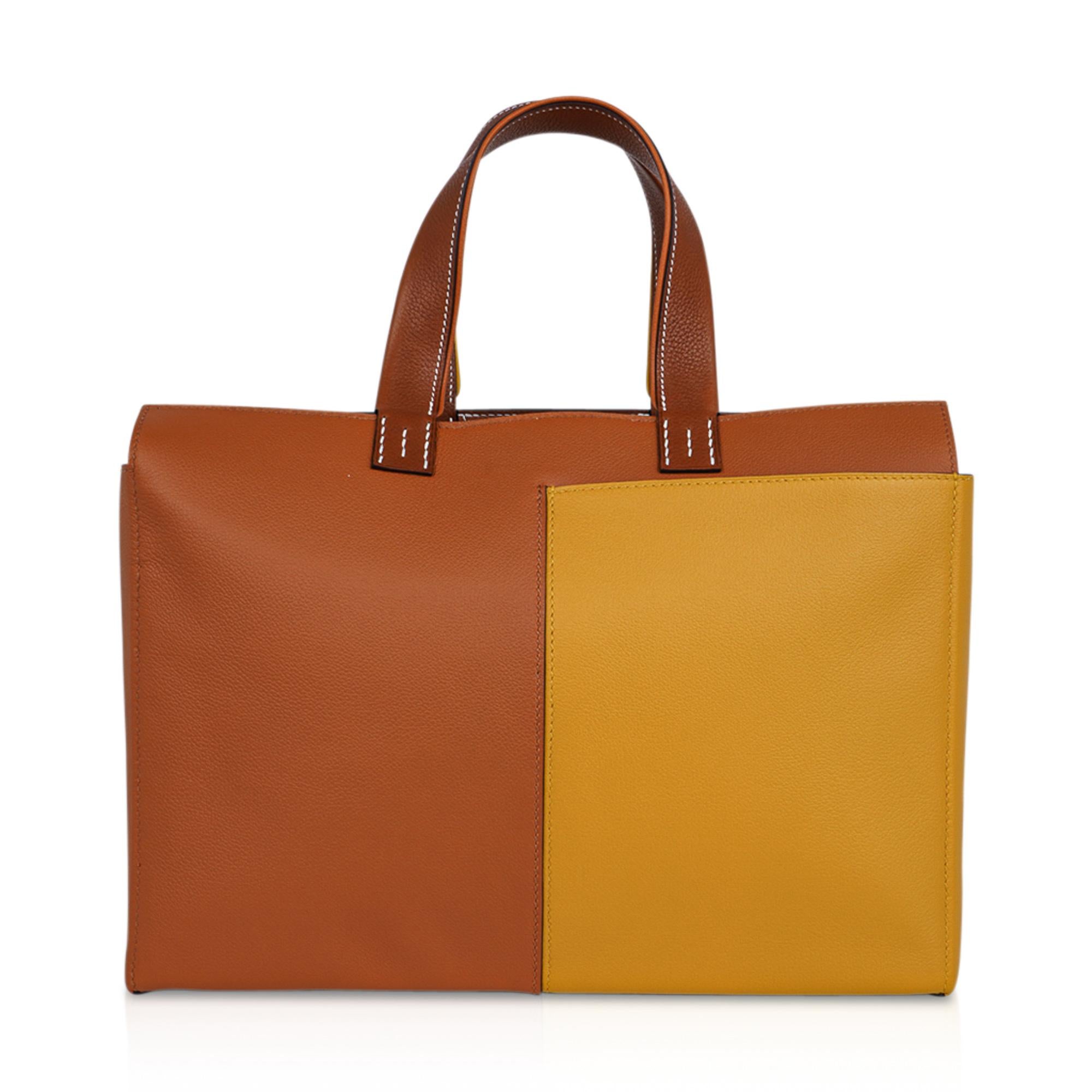 Hermes Bag Necto 34 Evercolor Toffee /  Jaune Ambre Palladium Tote New 3