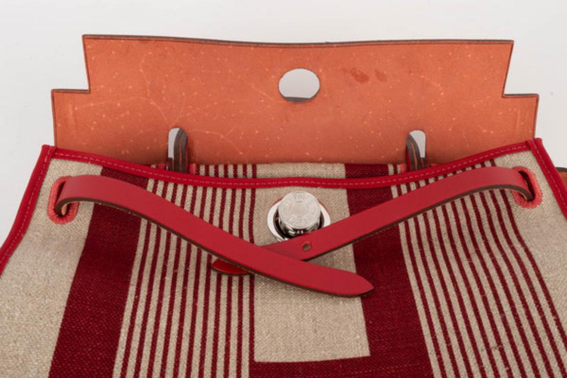 Borsa Hermès in tela di lino e pelle di mucca 