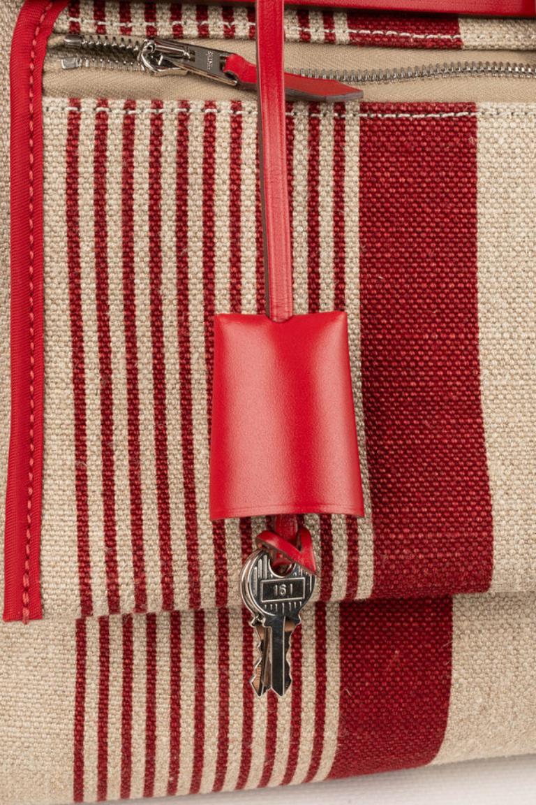 Borsa Hermès in tela di lino e pelle di mucca 
