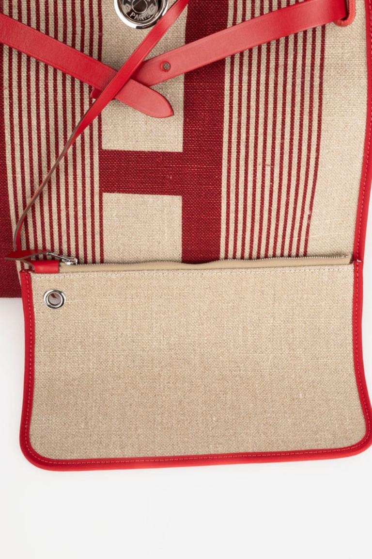 Borsa Hermès in tela di lino e pelle di mucca 