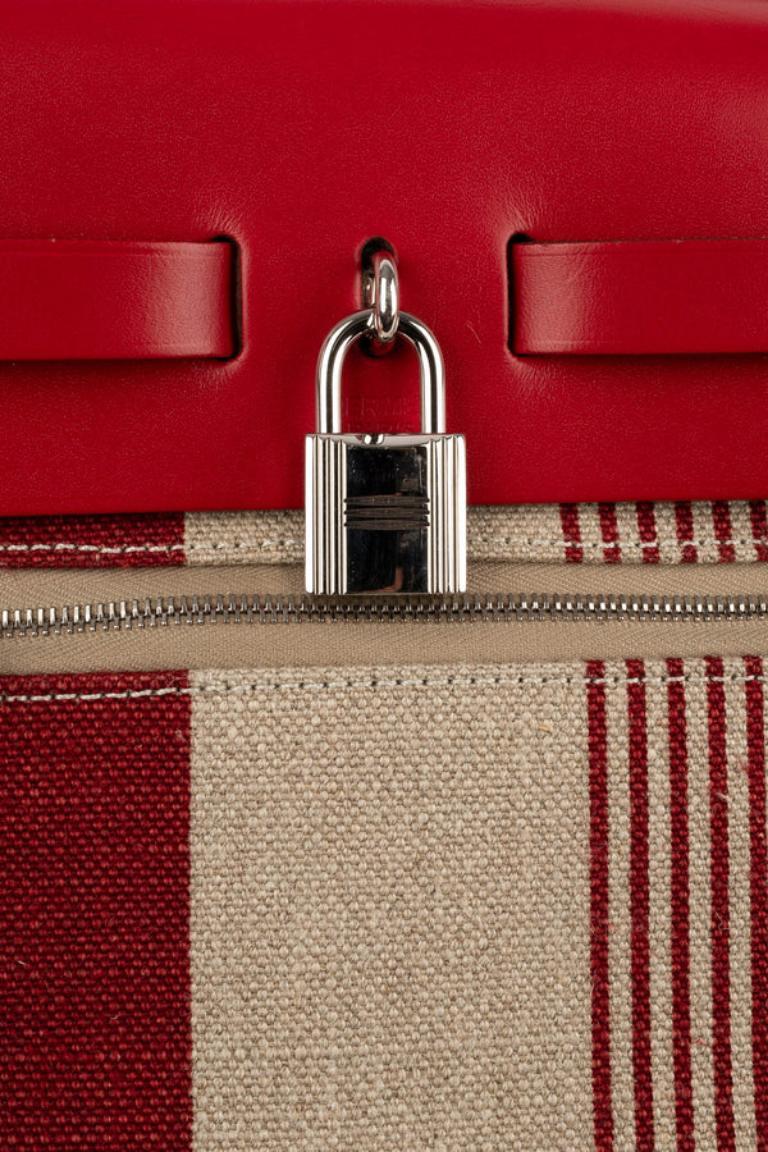 Borsa Hermès in tela di lino e pelle di mucca 